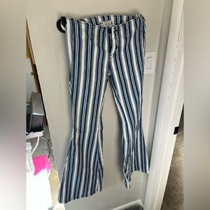 Free People Blue & White Striped Flare Jeans